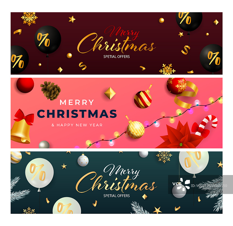 带节日彩灯的圣诞节促销banner套装图片素材