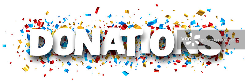 剪彩五彩纸屑背景上的捐款标牌图片素材