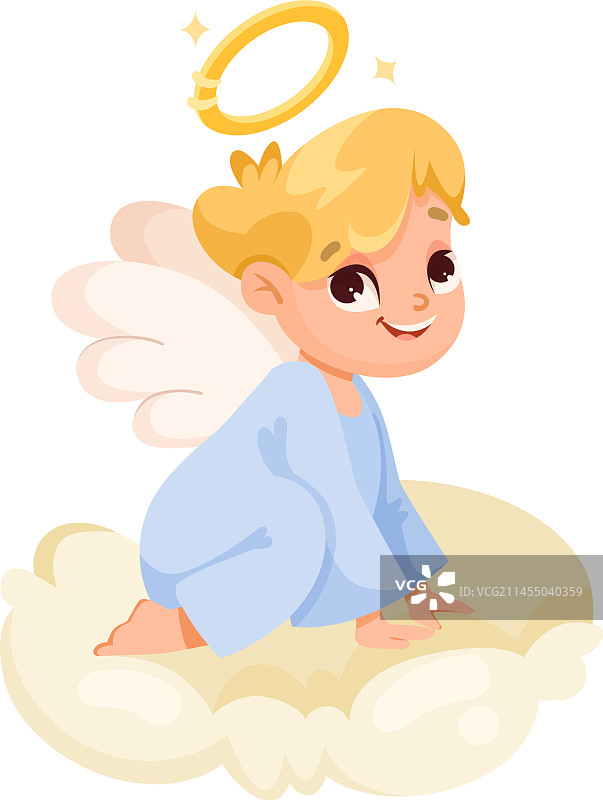 带翅膀和光环的可爱金发男孩天使图片素材