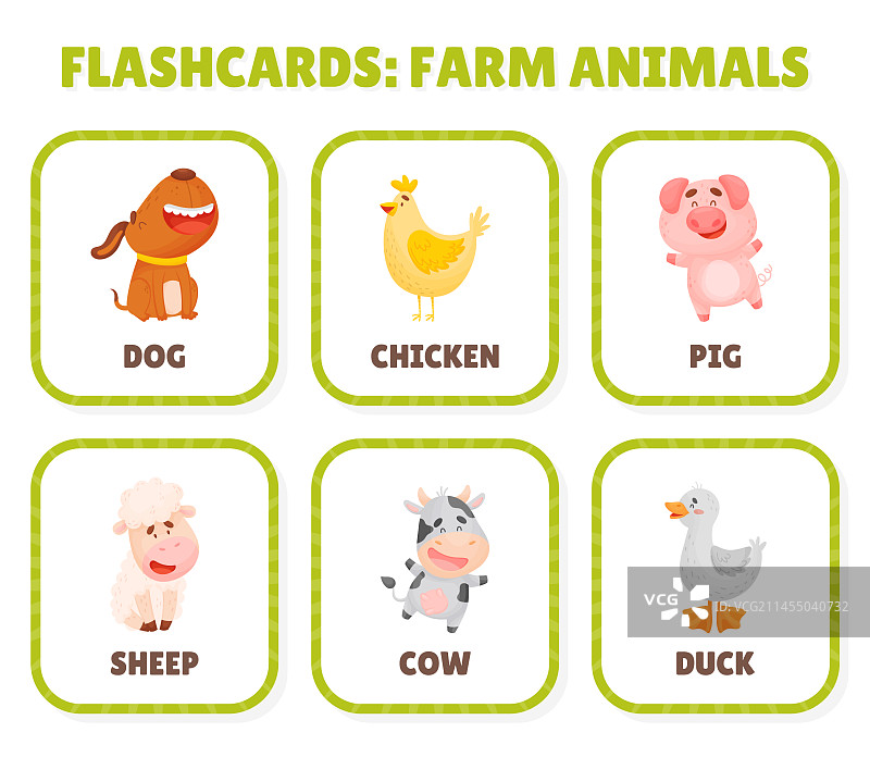 带有卡通可爱生物的动物对话抽认卡图片素材