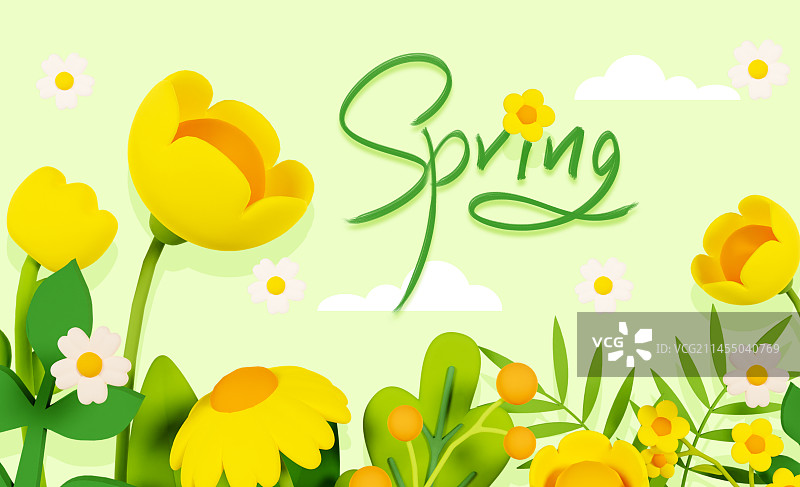 3D立体花卉小清新春天海报模板图片素材