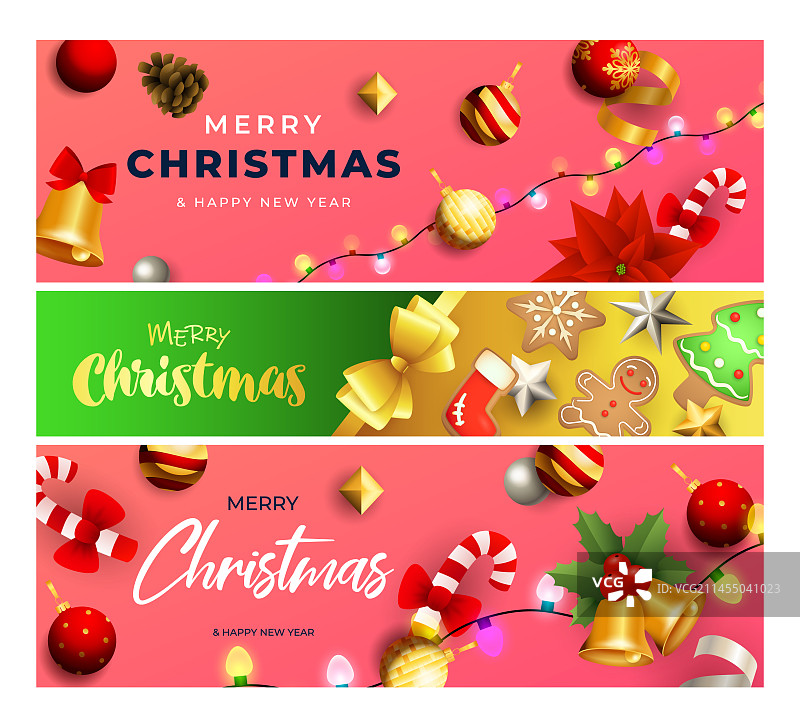 带彩灯的圣诞节快乐banner图片素材