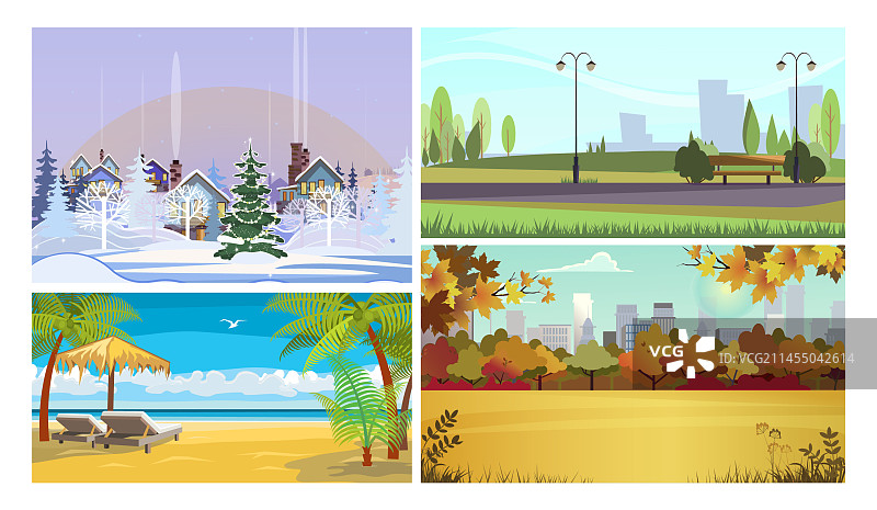 冬夏度假区扁平风格图片素材