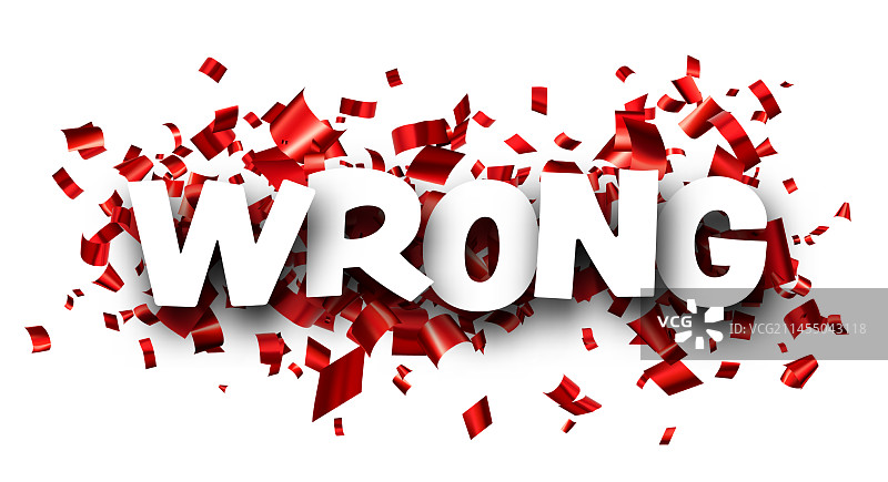 红色剪纸箔丝带五彩纸屑上的错误标志图片素材
