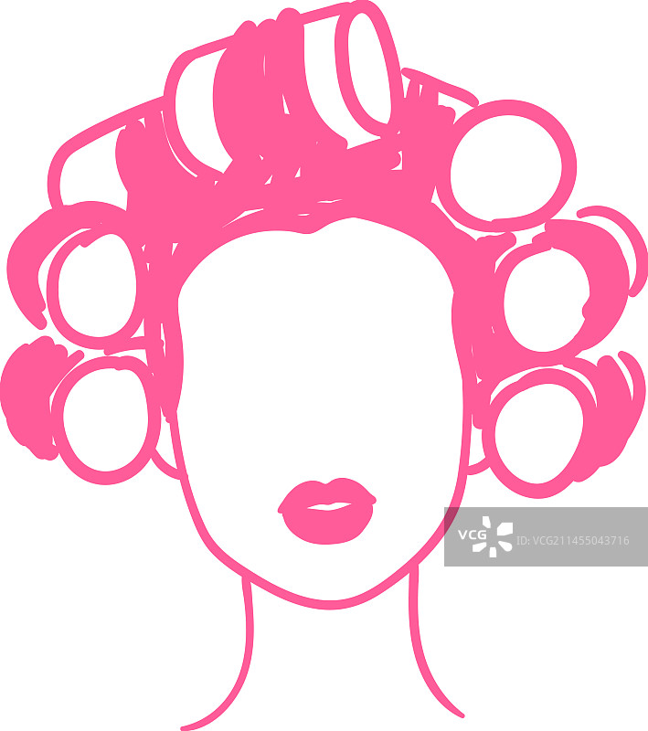 粉色卷发筒的女性肖像图片素材