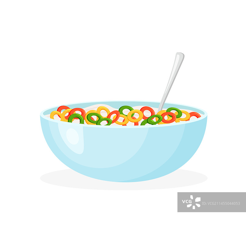 色彩鲜艳的麦片牛奶早餐图片素材