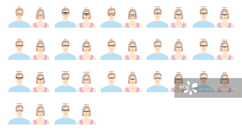 一组男人女人戴的半框眼镜图片素材