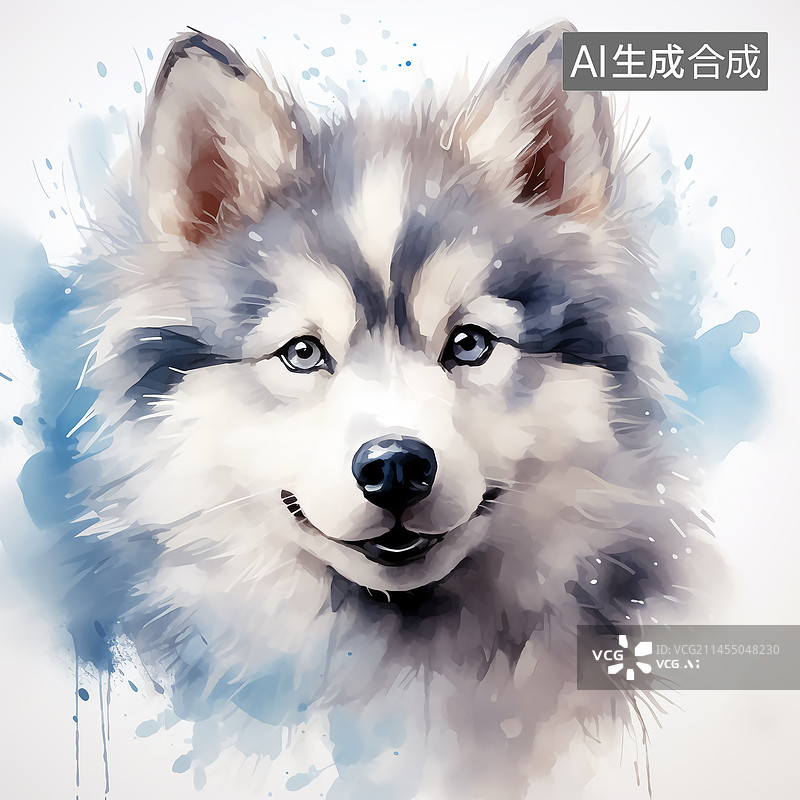 【AI数字艺术】水彩哈士奇狗狗图片素材