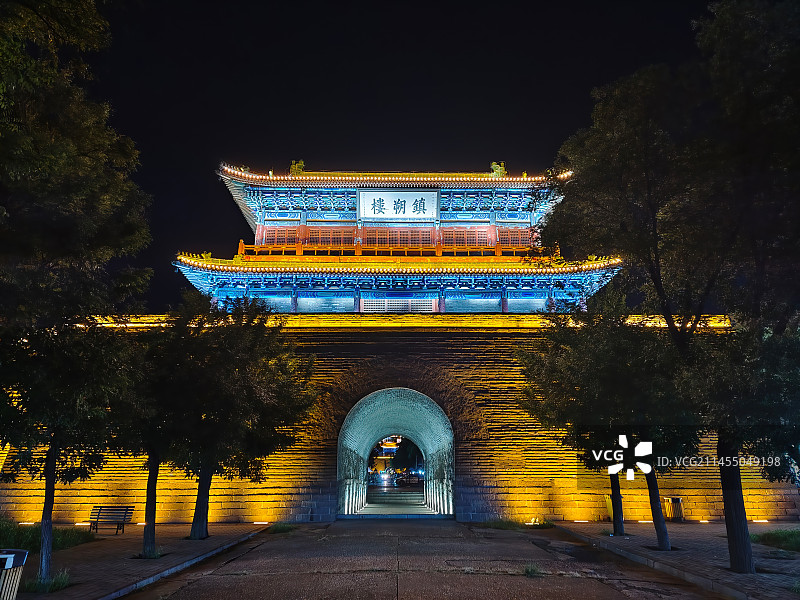 全国文保,河北省张家口市宣化区镇朔楼夜景图片素材