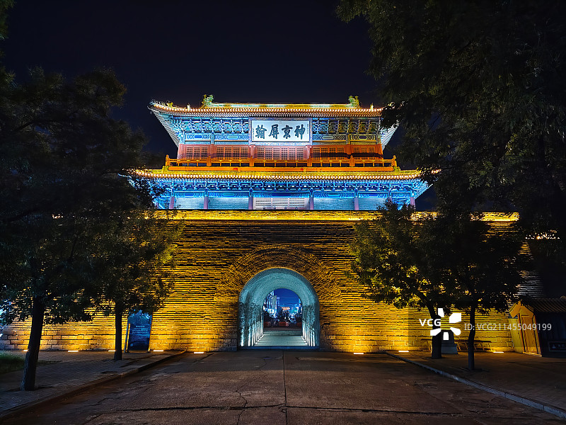 全国文保,河北省张家口市宣化区镇朔楼夜景图片素材