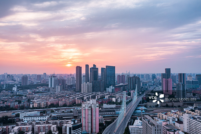 航拍郑州京广铁路解放路立交桥日出图片素材