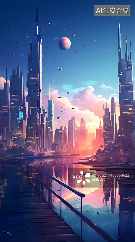 【AI数字艺术】科技城市背景图片素材