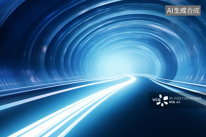 【AI数字艺术】通向未来的抽象高速公路发光车轨图片素材