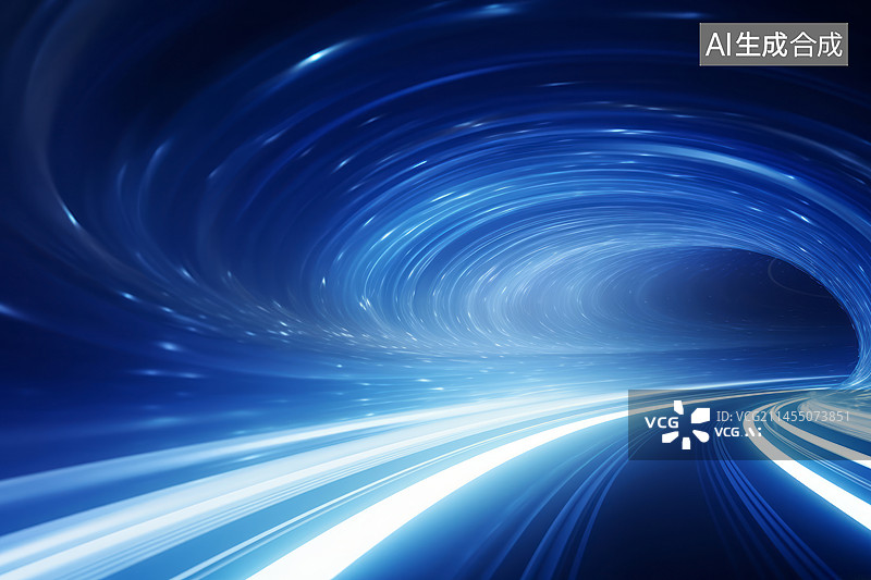 【AI数字艺术】通向未来的抽象高速公路发光车轨图片素材