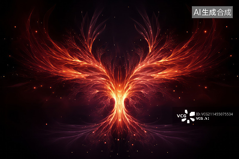 【AI数字艺术】发光翅膀火凤凰抽象插画图片素材