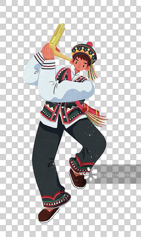 拉祜族吹葫芦笙的男性图片素材