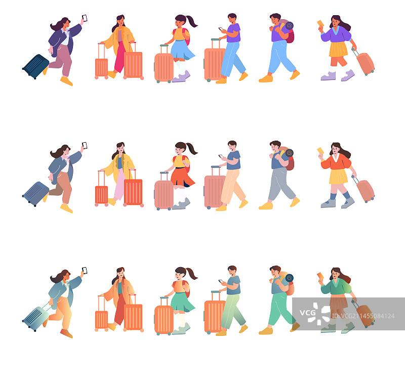 提着行李箱的扁平风人物素材图片素材