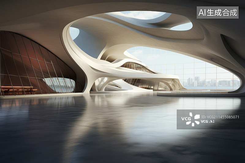 【AI数字艺术】现代抽象建筑内部空间地面图片素材