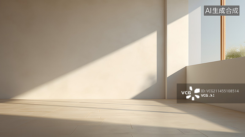 【AI数字艺术】数码白色极简白墙光影场景几何海报网页PPT背景图片素材