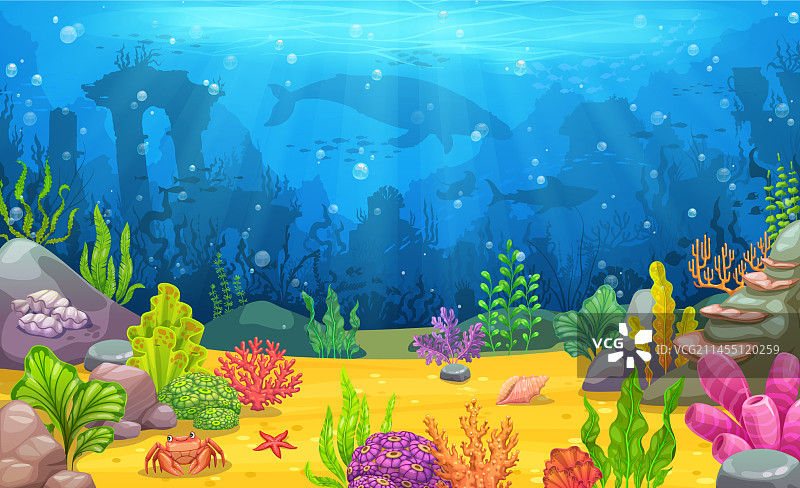 海底动物沉没城镇水下景观图片素材