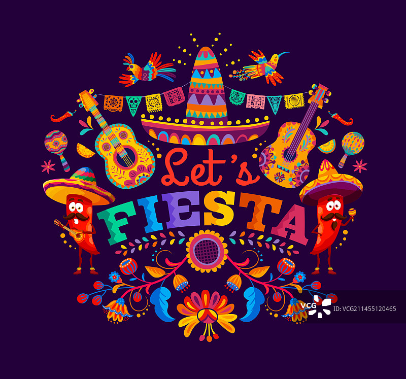墨西哥嘉年华派对banner，辣椒和墨西哥流浪乐队图片素材