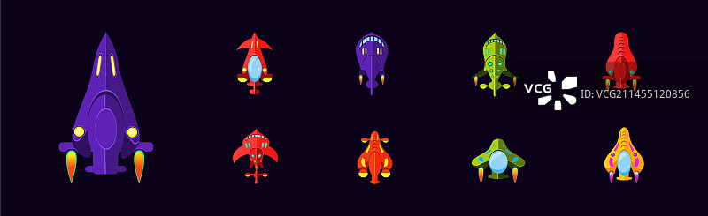 深色背景上的明亮外星飞船游戏图标图片素材