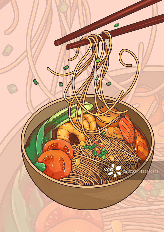 鲜虾面插画图片素材