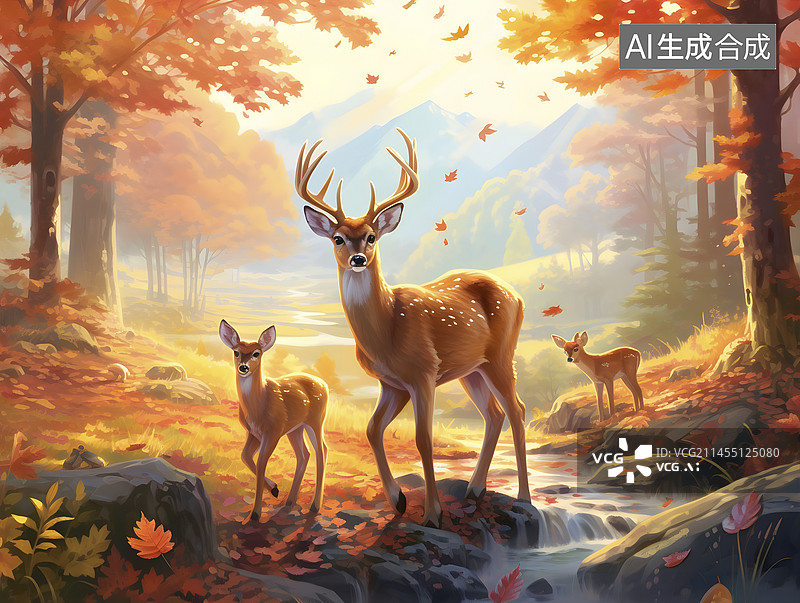 【AI数字艺术】秋天森林动物插画图片素材