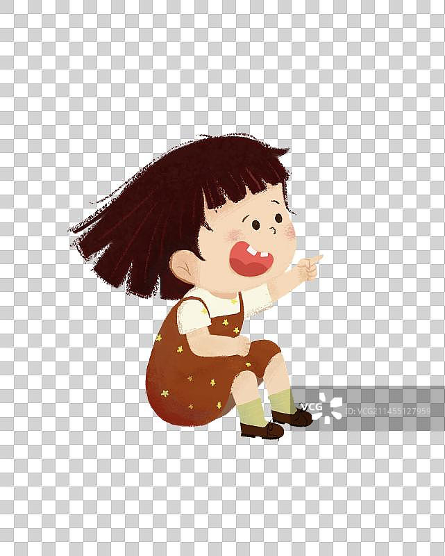 穿裙子女孩开心坐姿插画图片素材