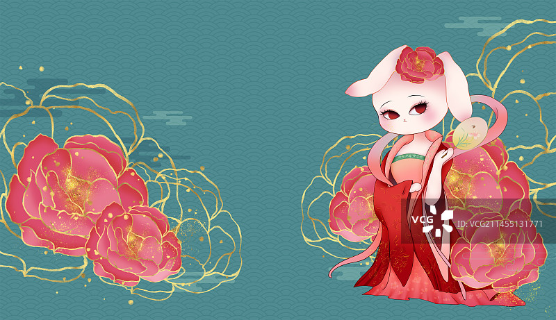 兔子仕女图图片素材