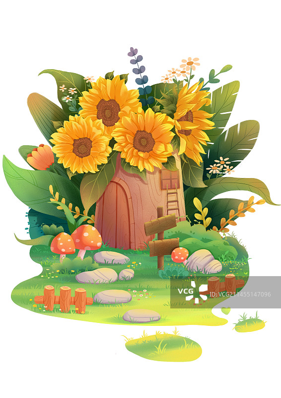 向日葵场景插画图片素材