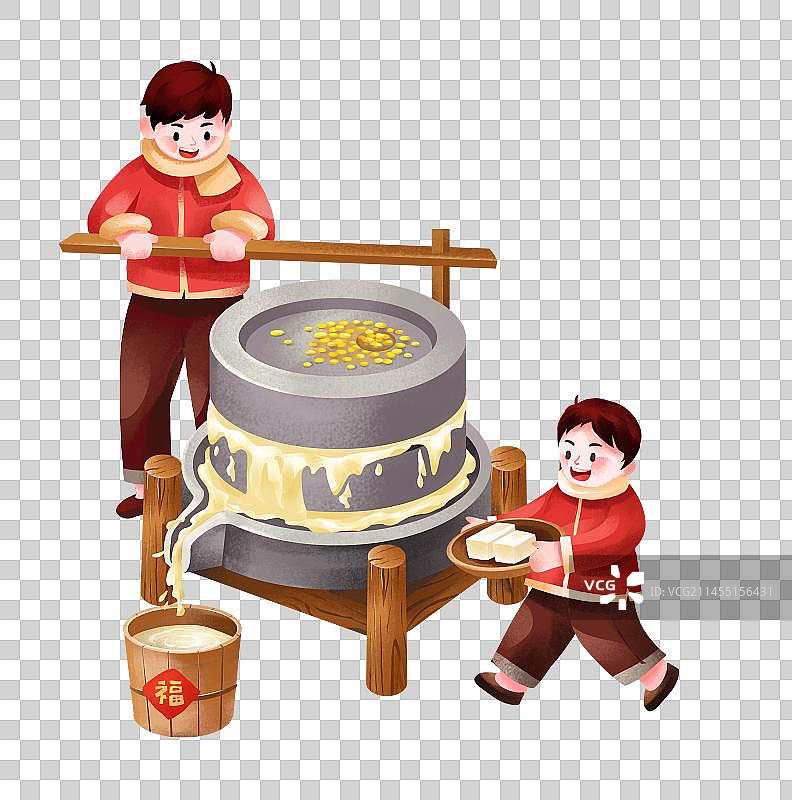 磨豆腐插画图片素材