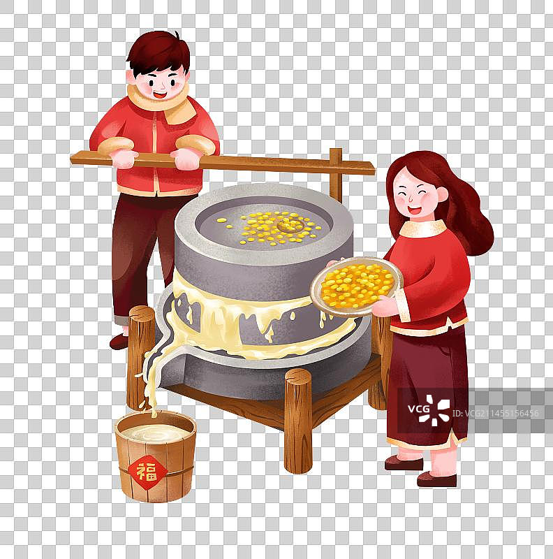 磨豆腐插画图片素材