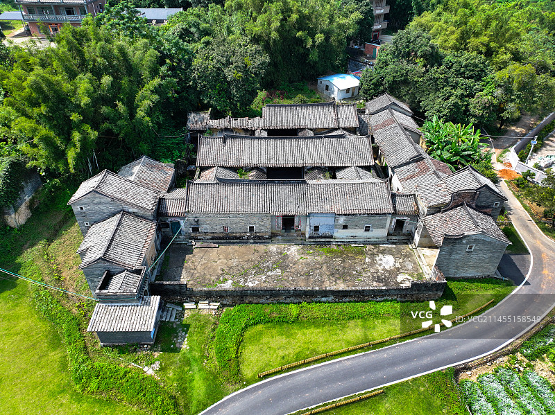 广东省惠州市博罗县福田镇徐福田村徐田古村航拍图片素材
