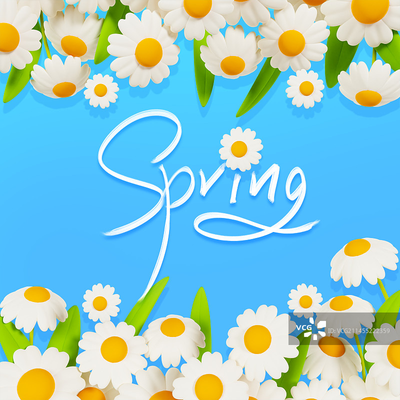 C4D立体雏菊花边蓝色背景春天小清新海报模板图片素材