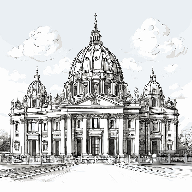 手绘圣彼得大教堂图片素材