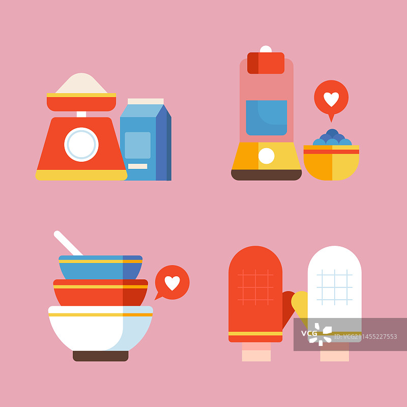 手绘厨房元素白色背景图片素材