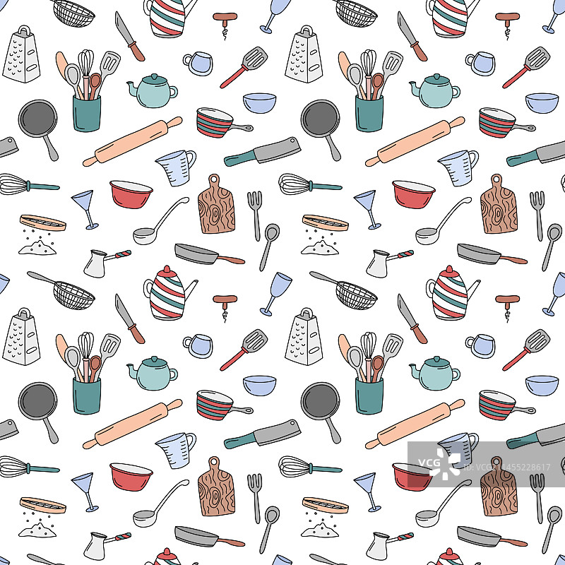 厨房涂鸦图案厨房用具元素图片素材