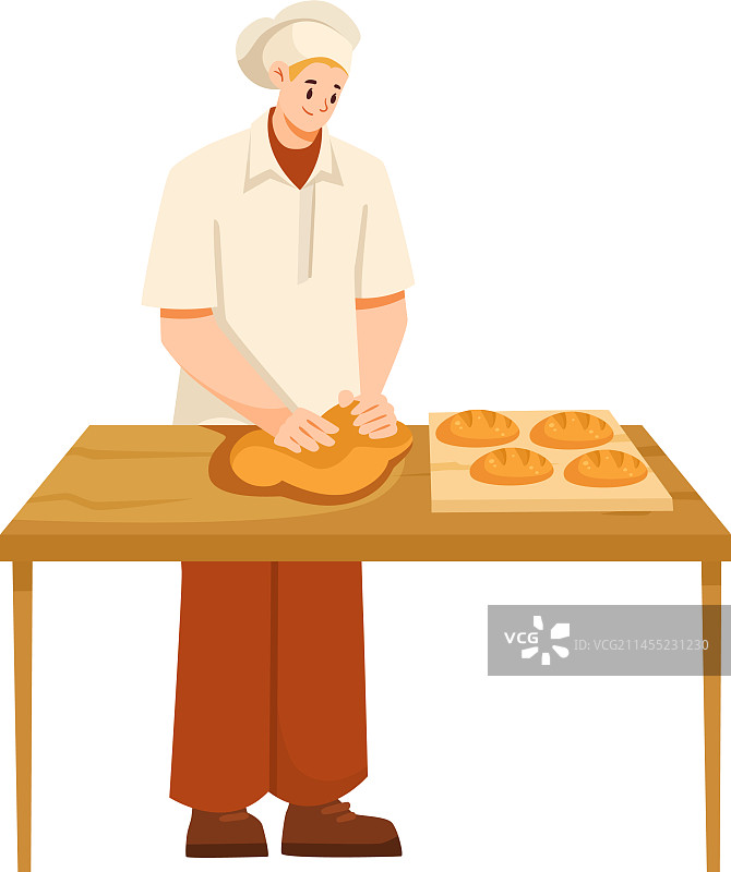 穿制服和厨师帽的烘焙面包男人揉面图片素材