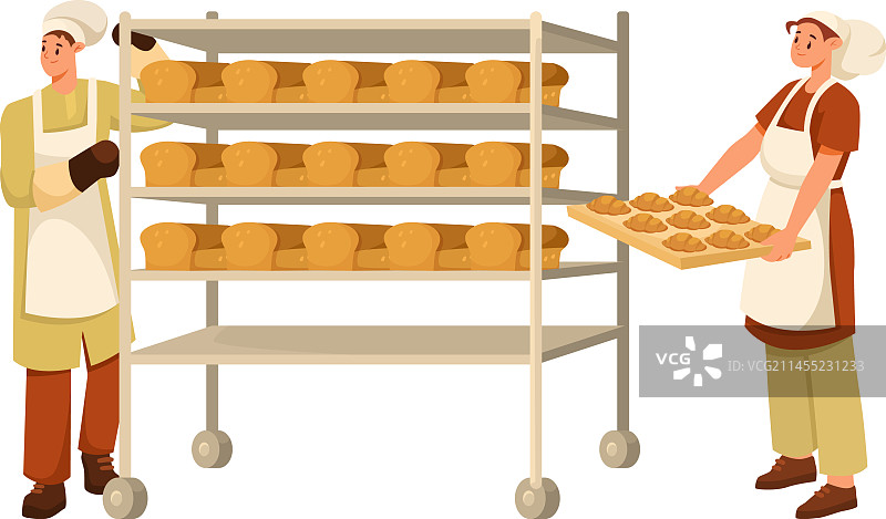 穿着制服和厨师帽的男女面包师图片素材