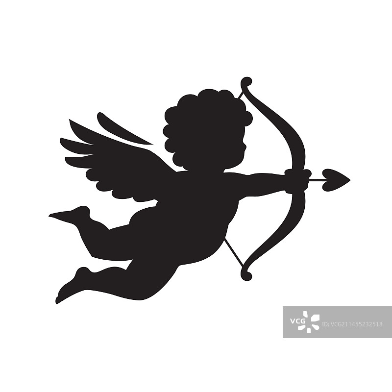 丘比特拉弓射箭的黑色剪影图片素材
