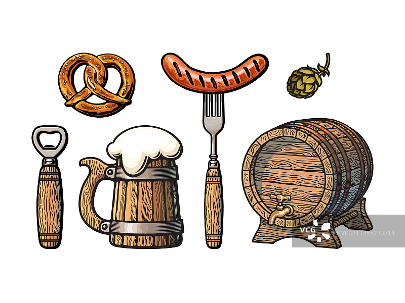 啤酒元素手绘复古合集图片素材