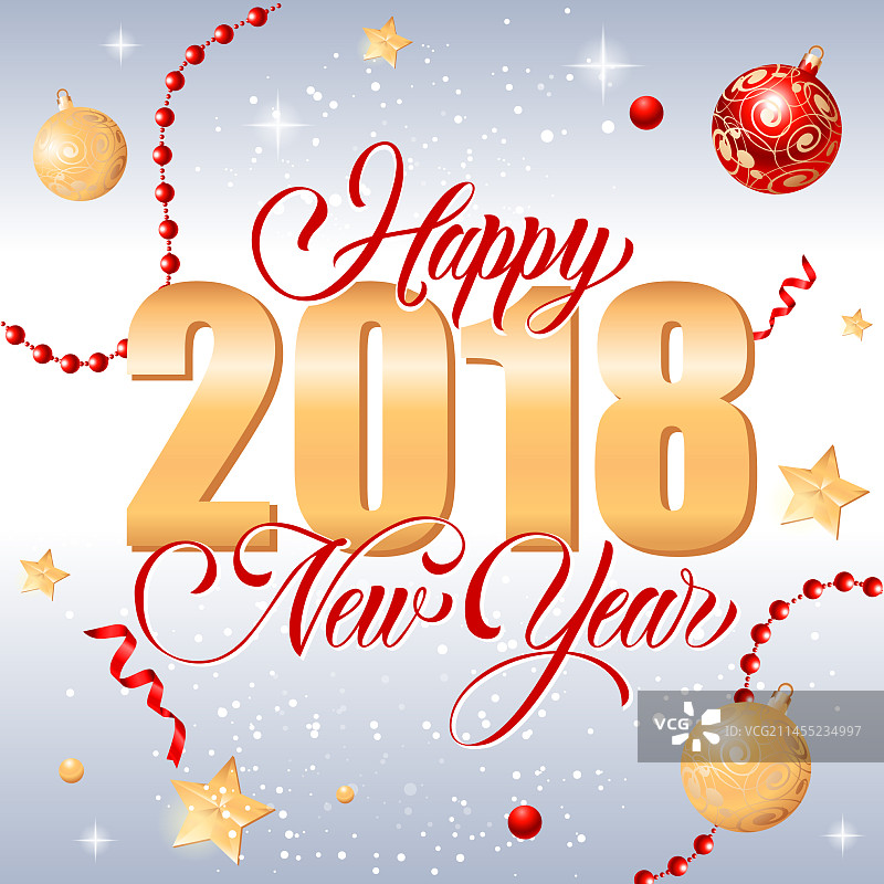 新年快乐字体与杉树枝图片素材