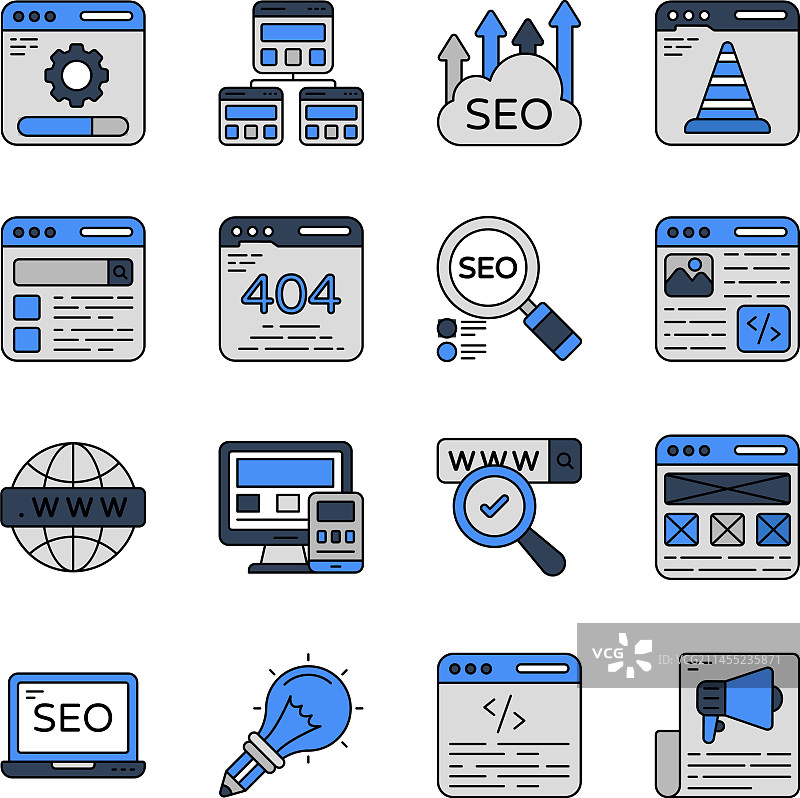 SEO扁平轮廓图标包图片素材