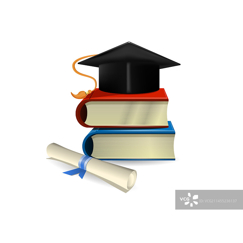 毕业帽、文凭与书籍图片素材