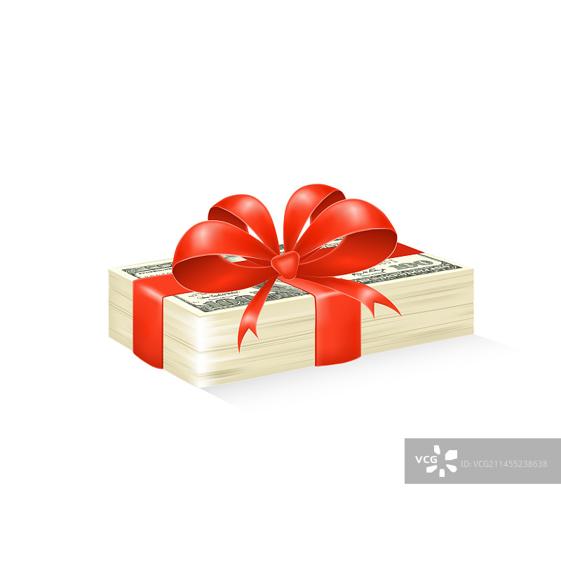 带蝴蝶结的一堆美元钞票图片素材