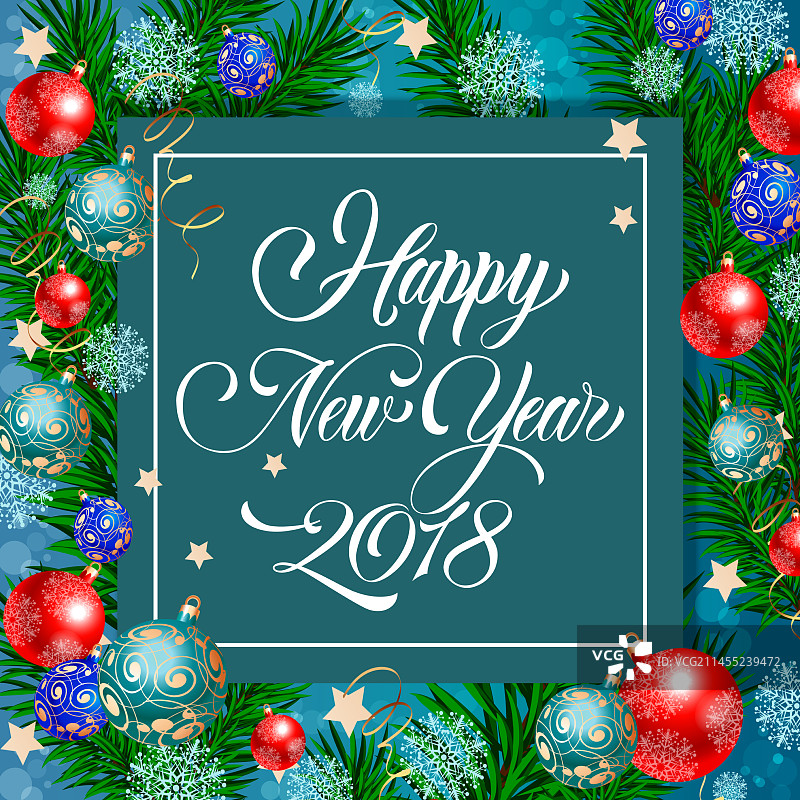 带装饰树枝的新年字母图片素材