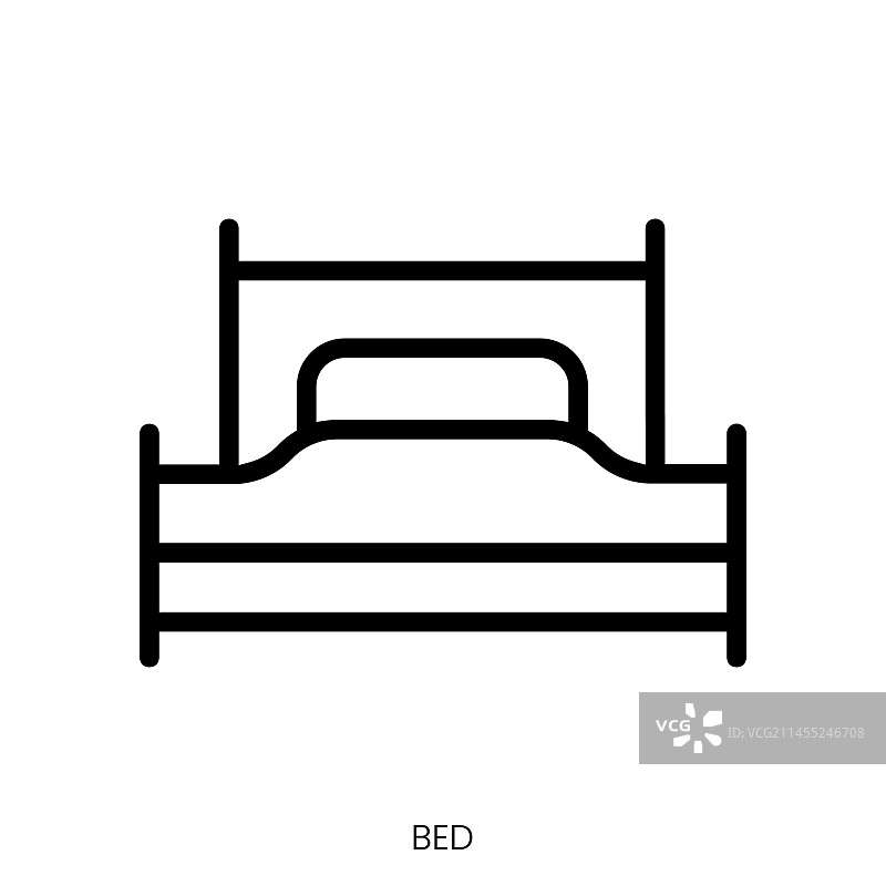白色背景上的床图标线条艺术设计图片素材