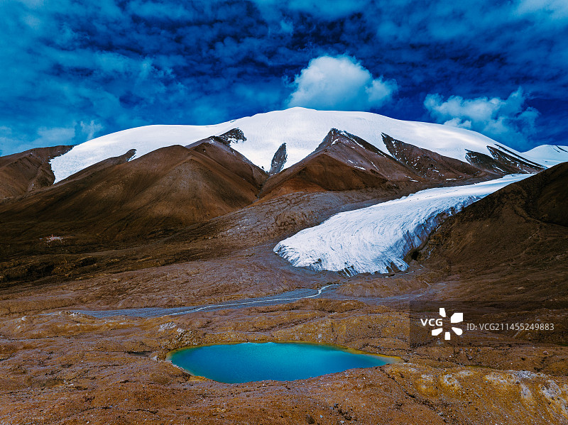 昆仑山玉珠峰与冰川融水形成的湖泊图片素材