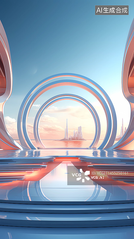 【AI数字艺术】3D立体未来感现代产品展台背景空间图片素材